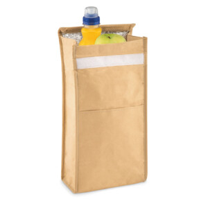 Brotzeitbeutel aus gewebtem Papier mit Vordertasche. Isolationsmaterial: PE-Schaumschicht. Fassungsvermögen 3L.-Beige-8719941047464-3