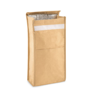 Brotzeitbeutel aus gewebtem Papier mit Vordertasche. Isolationsmaterial: PE-Schaumschicht. Fassungsvermögen 3L.-Beige-8719941047464-6