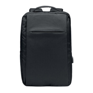 Computerrucksack aus RPET 300D-Polyester mit gepolstertem Schulterriemen und großem Innenfach für einen 16-Zoll-Laptop und ein USB-Ladekabel.-Schwarz-8719941054462-3