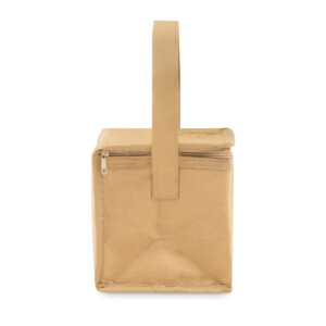 Kühltasche aus Papier für 6 Dosen. Beinhaltet einen Tragegriff und eine Vordertasche. Isolationsmaterial: PE-Schaumschicht. Fassungsvermögen 3L.-Beige-8719941047457-6