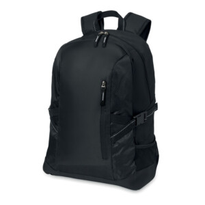 15-Zoll-Computerrucksack aus 600D-Polyester. Enthält eine Fronttasche mit Reißverschluss und 2 Seitenfächer. Verstellbarer Schultergurt.-Schwarz-8719941030411-2