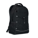 Rucksack aus 600D RPET mit dunklen Zugbändern auf der Vorderseite und reflektierenden Attributen auf der Vorderseite. Netztaschen auf beiden Seiten.-Schwarz-8719941048478