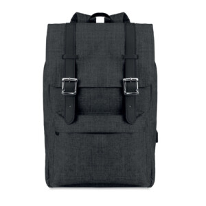 Computerrucksack aus zweifarbigem 600D-Polyester mit gepolstertem Schulterriemen und großem Innenfach für einen 15-Zoll-Laptop und ein USB-Ladekabel. Verfügt über einen magnetischen Druckknopfverschluss und ein Frontfach mit Reißverschluss.-Schwarz-8719941011212