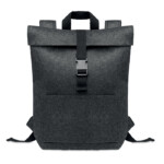 Rucksack aus RPET-Filz mit Verschlussriemen aus Baumwolle und Fronttasche mit Reißverschluss. Es hat ein Laptopfach.-Dunkelgrau-8719941056381-2