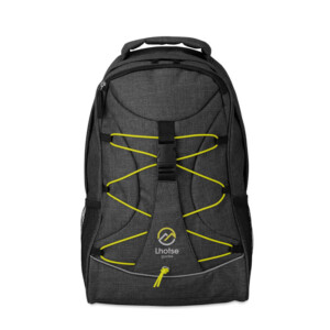 Rucksack aus zweifarbigem 600D-Polyester mit kontrastfarbenem Gesicht und reflektierender Kordel auf der Vorderseite. Netztaschen auf beiden Seiten.-Grün-8719941001381-5