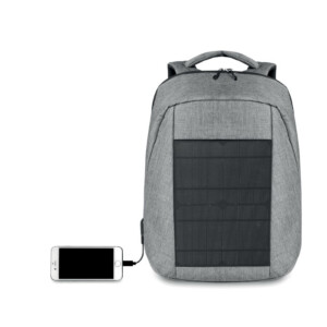 Rucksack aus zweifarbigem 600D-Polyester mit integriertem Solarladegerät und USB-Anschluss. Ladezeit ca. 6 Stunden in der Sonne. 2 Hauptfächer (für 13'' PC). Innentaschen. Gepolsterter Rücken und Riemen.-Schwarz-8719941041356-2