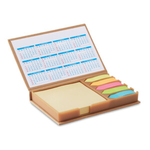 Schreibtischset mit farbigen Seitenreitern und Notizblöcken. 4-Jahres-Kalender am Innendeckel befestigt.-Beige-8719941001145