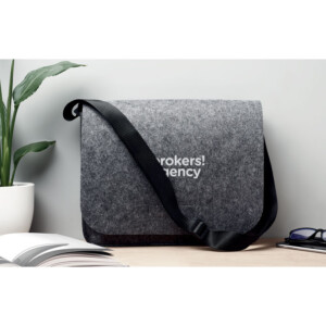 Umhängetasche oder Laptoptasche aus RPET-Filz mit Klettverschluss. Polyester-Schultergurt. Passend für einen 15-Zoll-Laptop.-Grau-8719941052048-5