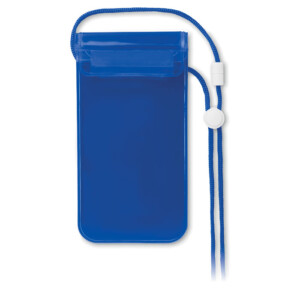 Wasserdichte Smartphone-Tasche aus PVC mit Polyesterkordel. Sicherheitsknopf und Verschluss. Die Tasche hat eine Oberfläche